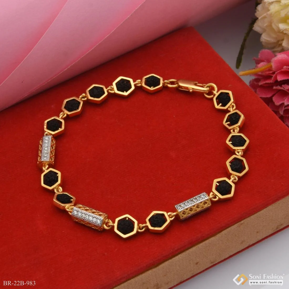 1 Gram Gold Plated Rudraksh In Hexagon Best Quality Bracelet For Men - Style B983 - Image 4