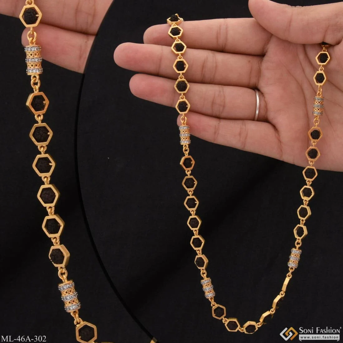 1 Gram Gold Plated with Diamond Glamorous Design Rudraksha Mala for Men - Style A302