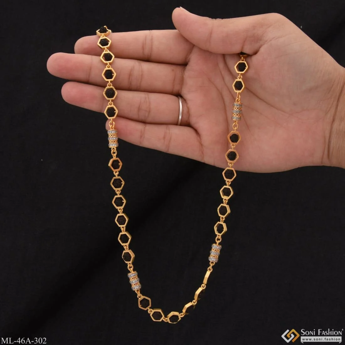 1 Gram Gold Plated with Diamond Glamorous Design Rudraksha Mala for Men - Style A302 - Image 2