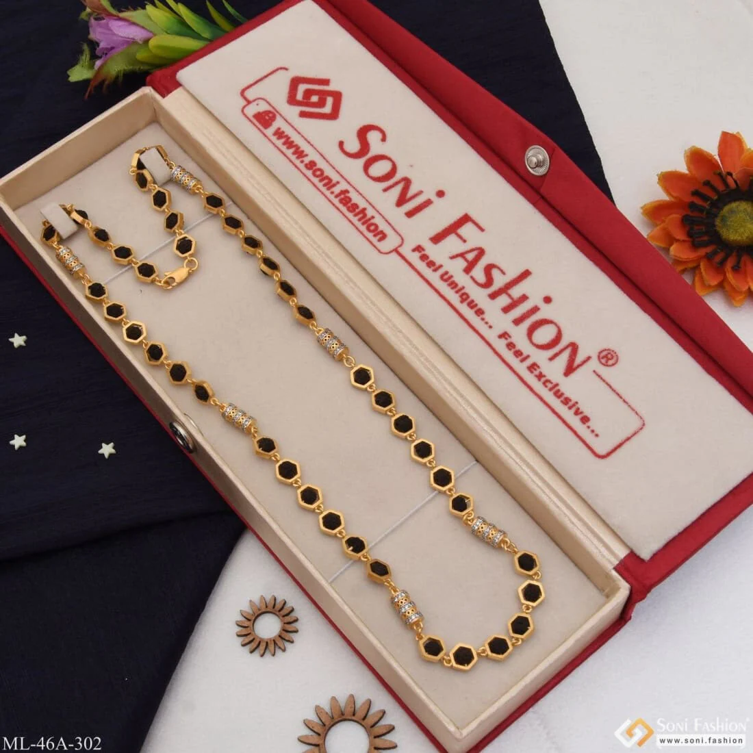 1 Gram Gold Plated with Diamond Glamorous Design Rudraksha Mala for Men - Style A302 - Image 3