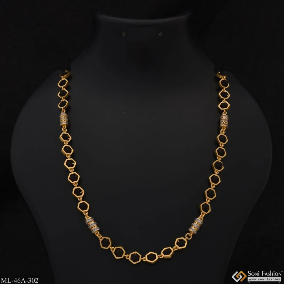 1 Gram Gold Plated with Diamond Glamorous Design Rudraksha Mala for Men - Style A302 - Image 4