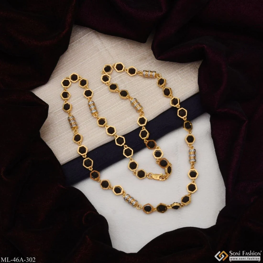 1 Gram Gold Plated with Diamond Glamorous Design Rudraksha Mala for Men - Style A302 - Image 5