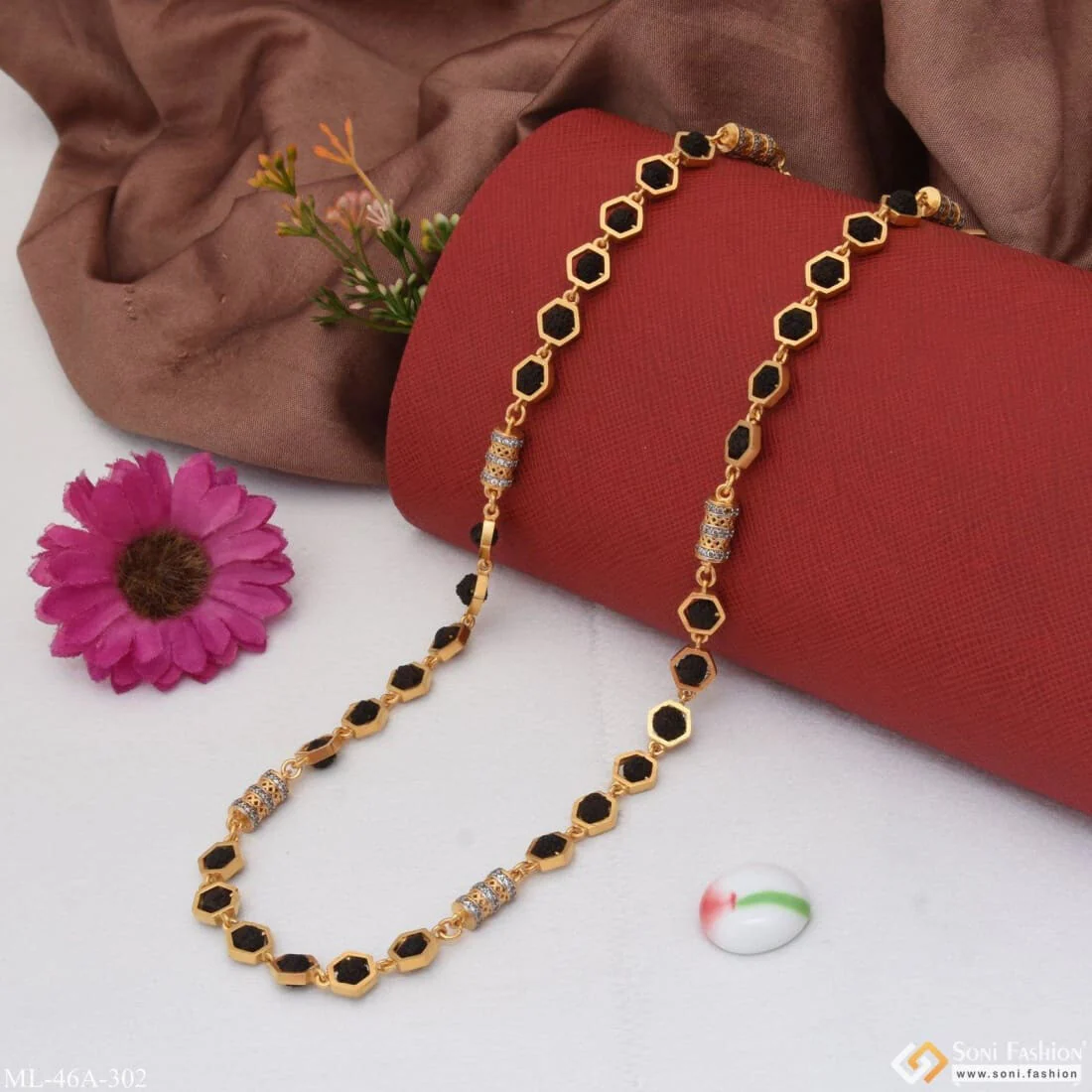 1 Gram Gold Plated with Diamond Glamorous Design Rudraksha Mala for Men - Style A302 - Image 6