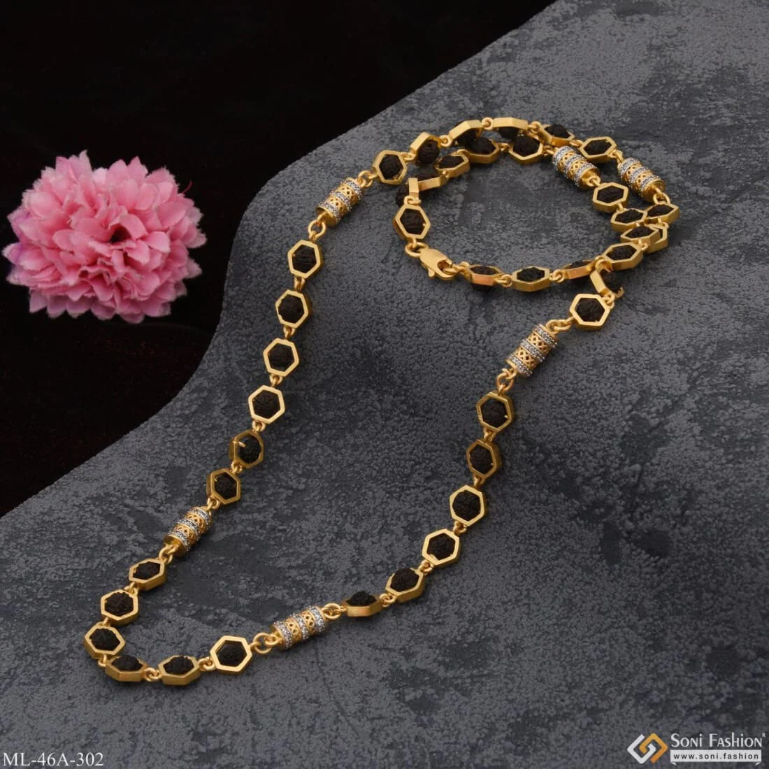 1 Gram Gold Plated with Diamond Glamorous Design Rudraksha Mala for Men - Style A302 - Image 7