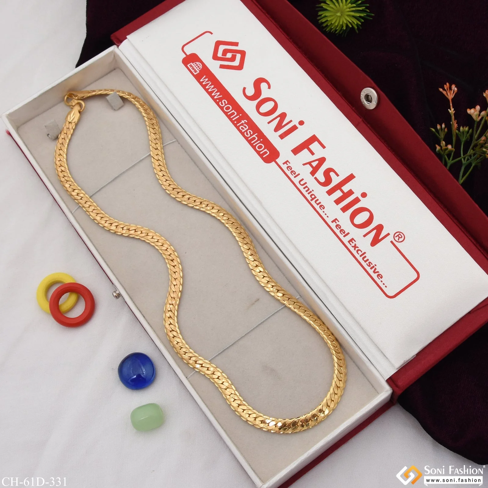 1 Gram Gold Plated Shipra Glittering Design Chain for Men - Style D331 - Image 3