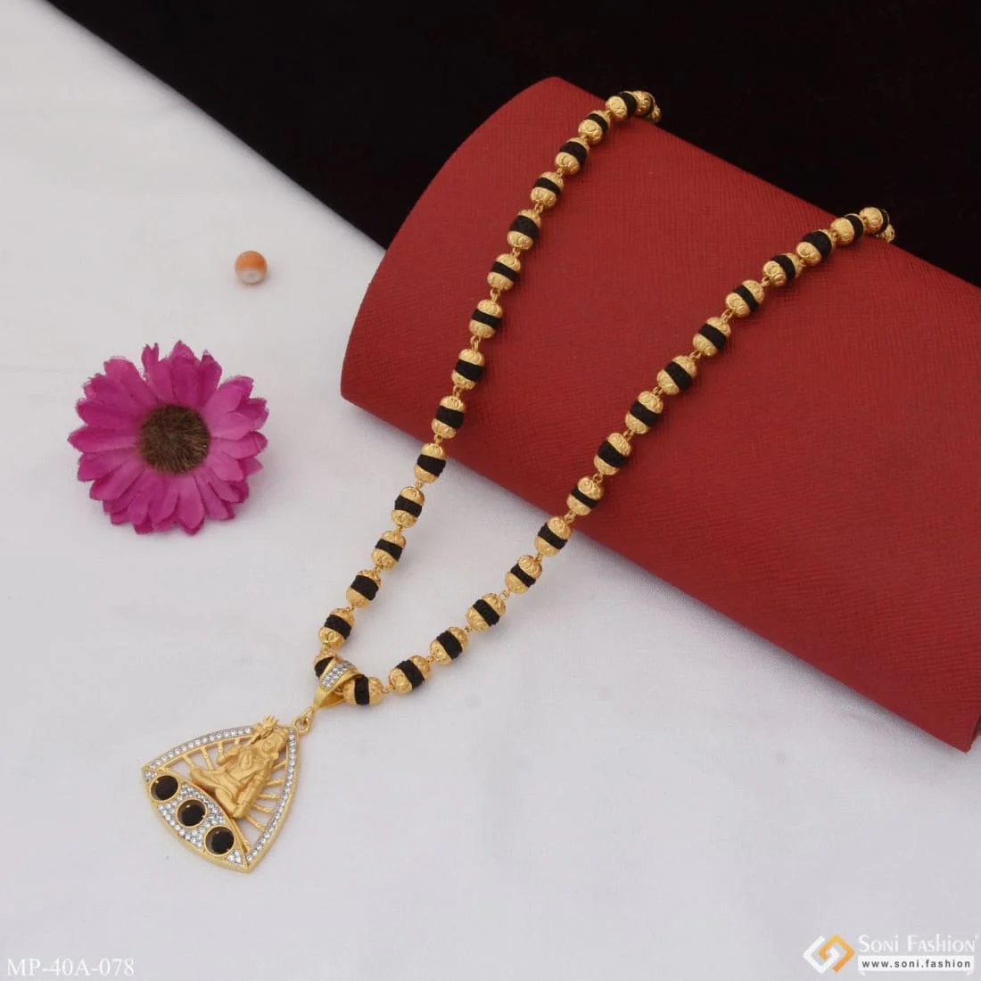 1 Gram Gold Plated Shiv Best Quality Rudraksha Mala With Pendant For Men - Style A078 - Image 4