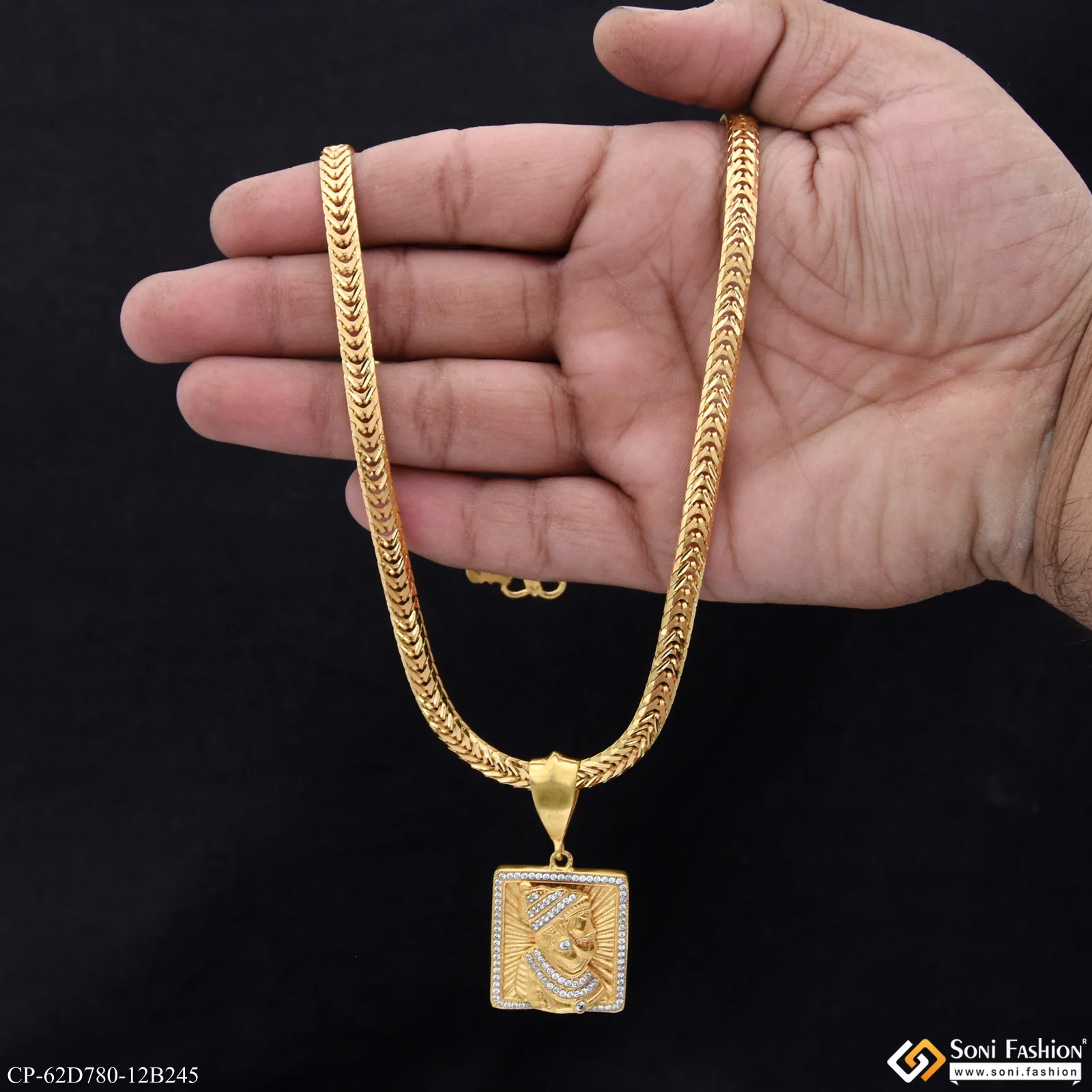 1 Gram Gold Plated Shivaji Maharaj Pendant With Chain for Men (CP-D780-B245) - Image 3
