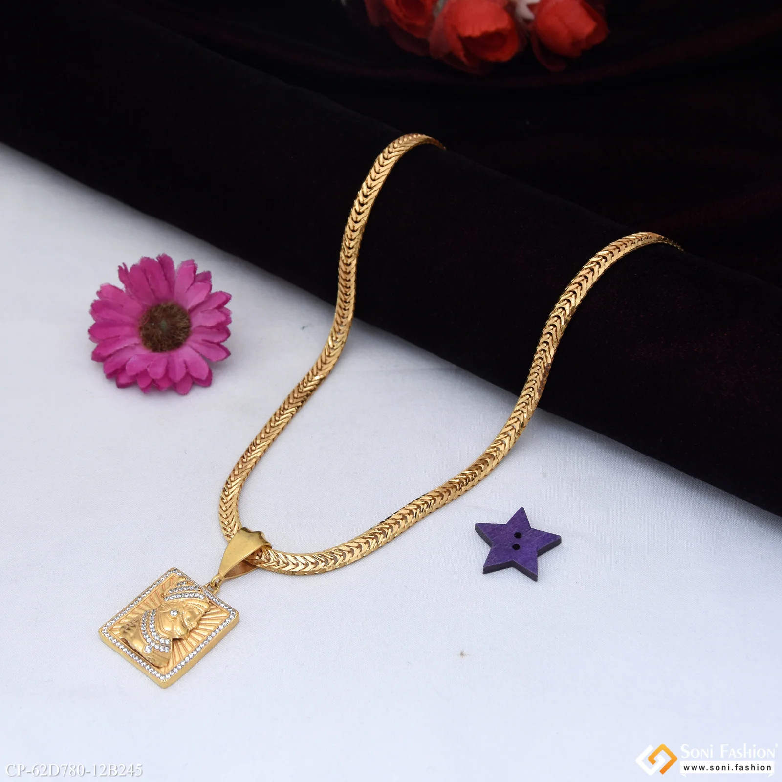 1 Gram Gold Plated Shivaji Maharaj Pendant With Chain for Men (CP-D780-B245) - Image 4