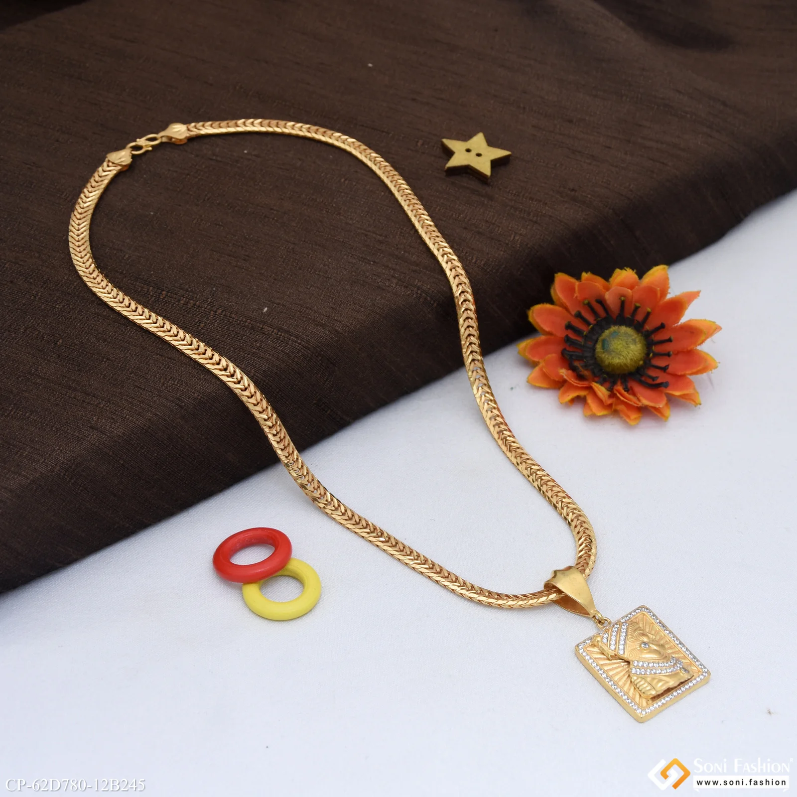 1 Gram Gold Plated Shivaji Maharaj Pendant With Chain for Men (CP-D780-B245) - Image 5