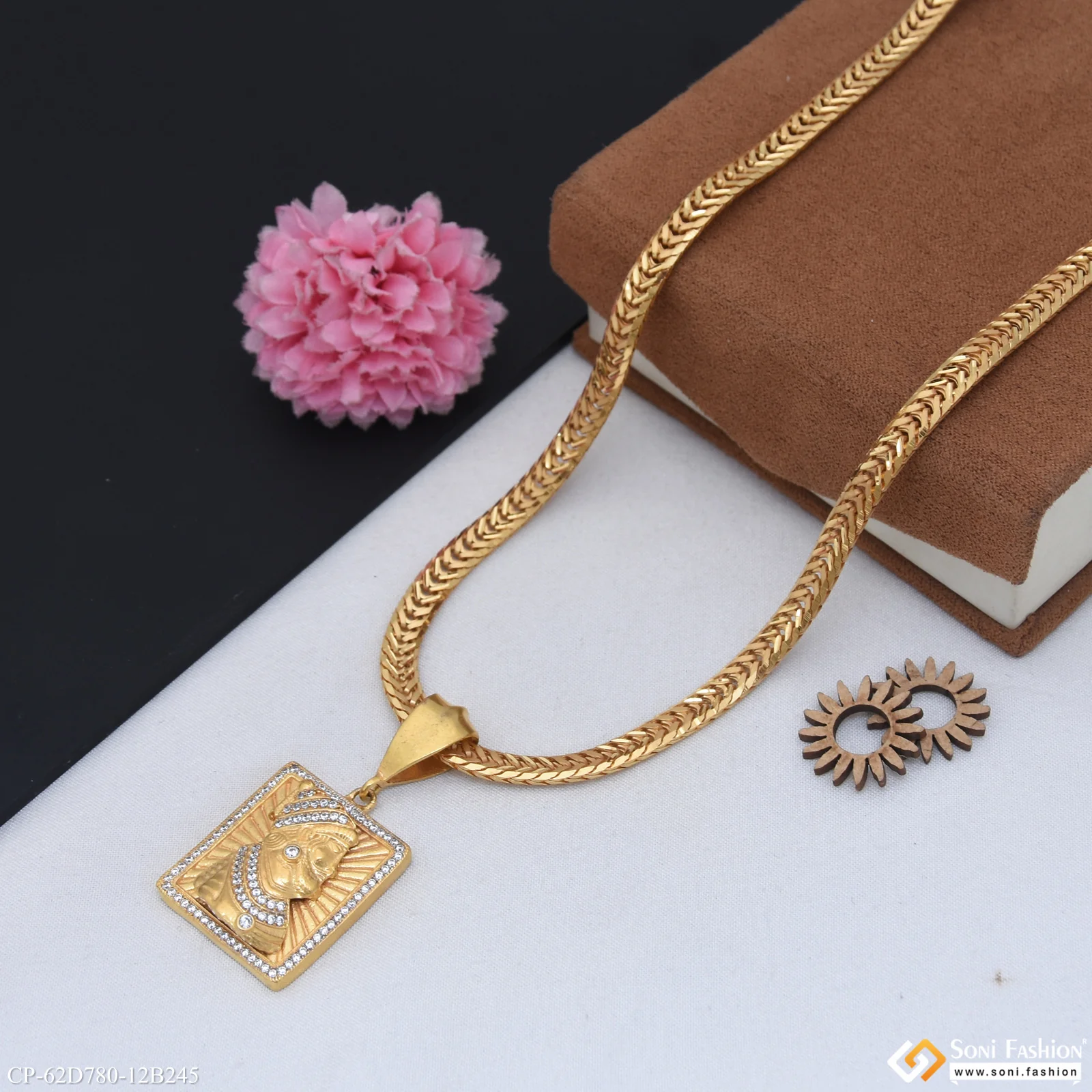 1 Gram Gold Plated Shivaji Maharaj Pendant With Chain for Men (CP-D780-B245) - Image 6