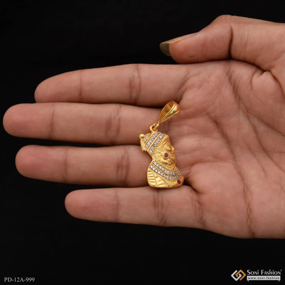 1 Gram Gold Plated Shivaji Maharaj With Diamond Best Quality Pendant For Men - Style A999