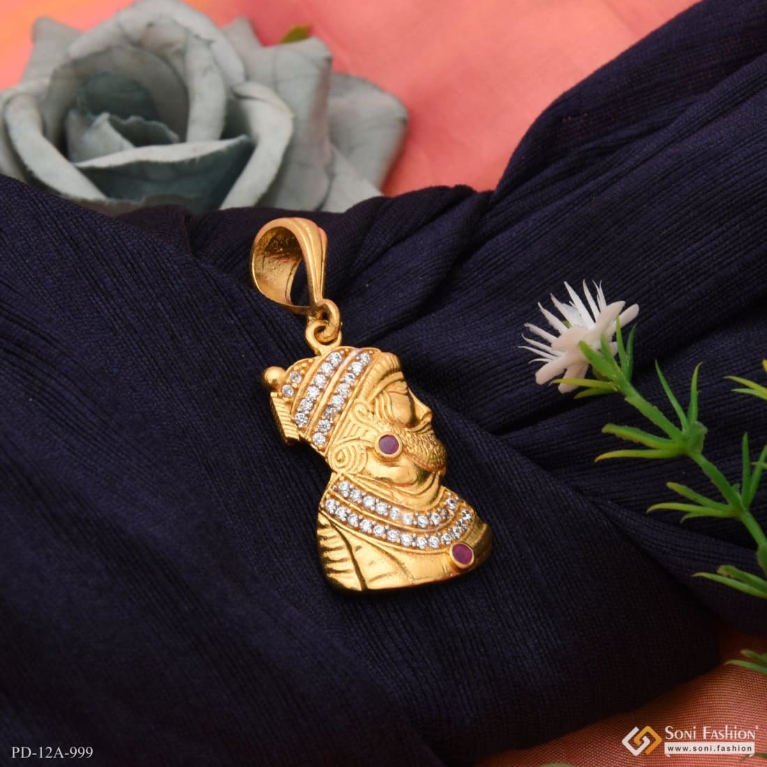 1 Gram Gold Plated Shivaji Maharaj With Diamond Best Quality Pendant For Men - Style A999 - Image 2