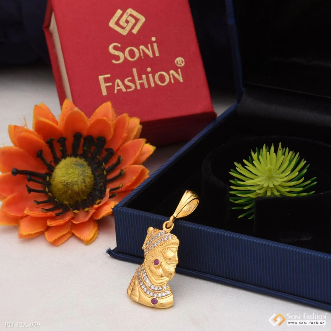 1 Gram Gold Plated Shivaji Maharaj With Diamond Best Quality Pendant For Men - Style A999 - Image 3