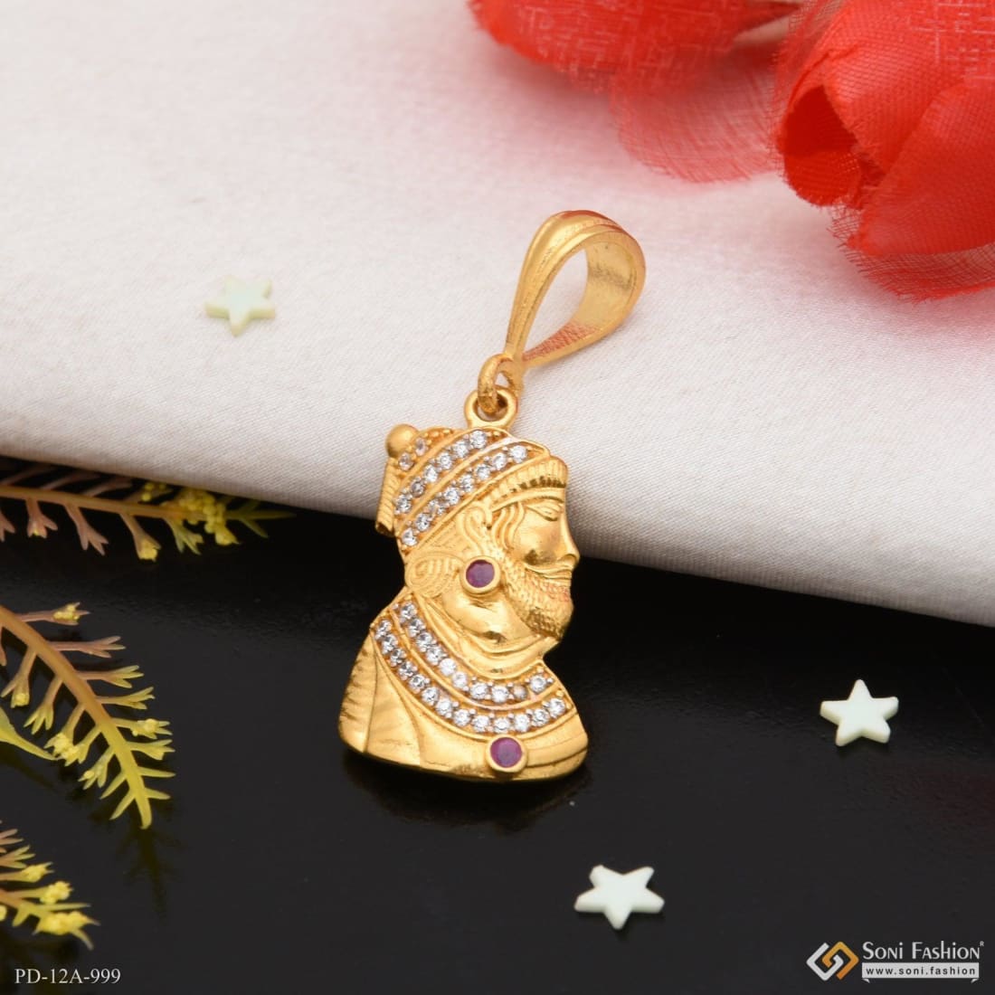 1 Gram Gold Plated Shivaji Maharaj With Diamond Best Quality Pendant For Men - Style A999 - Image 4