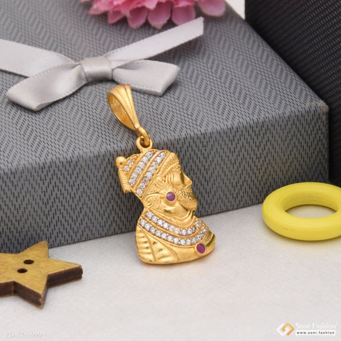 1 Gram Gold Plated Shivaji Maharaj With Diamond Best Quality Pendant For Men - Style A999 - Image 5