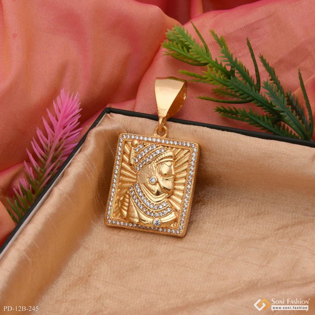 1 Gram Gold Plated Shivaji Maharaj With Diamond Sophisticated Design Pendant - Style B245 - Image 2