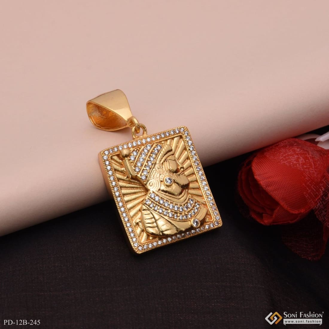 1 Gram Gold Plated Shivaji Maharaj With Diamond Sophisticated Design Pendant - Style B245 - Image 3