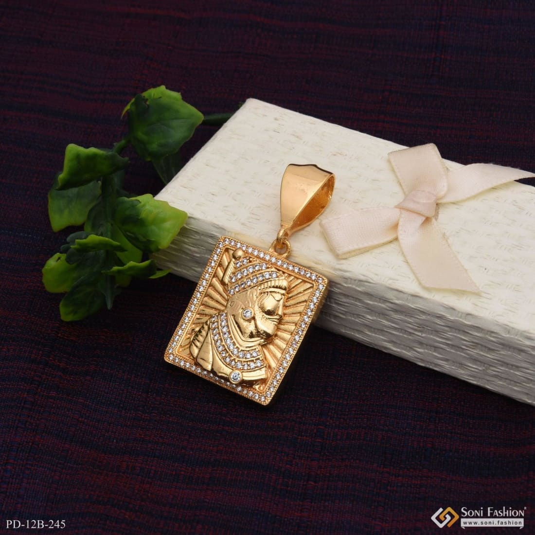 1 Gram Gold Plated Shivaji Maharaj With Diamond Sophisticated Design Pendant - Style B245 - Image 4