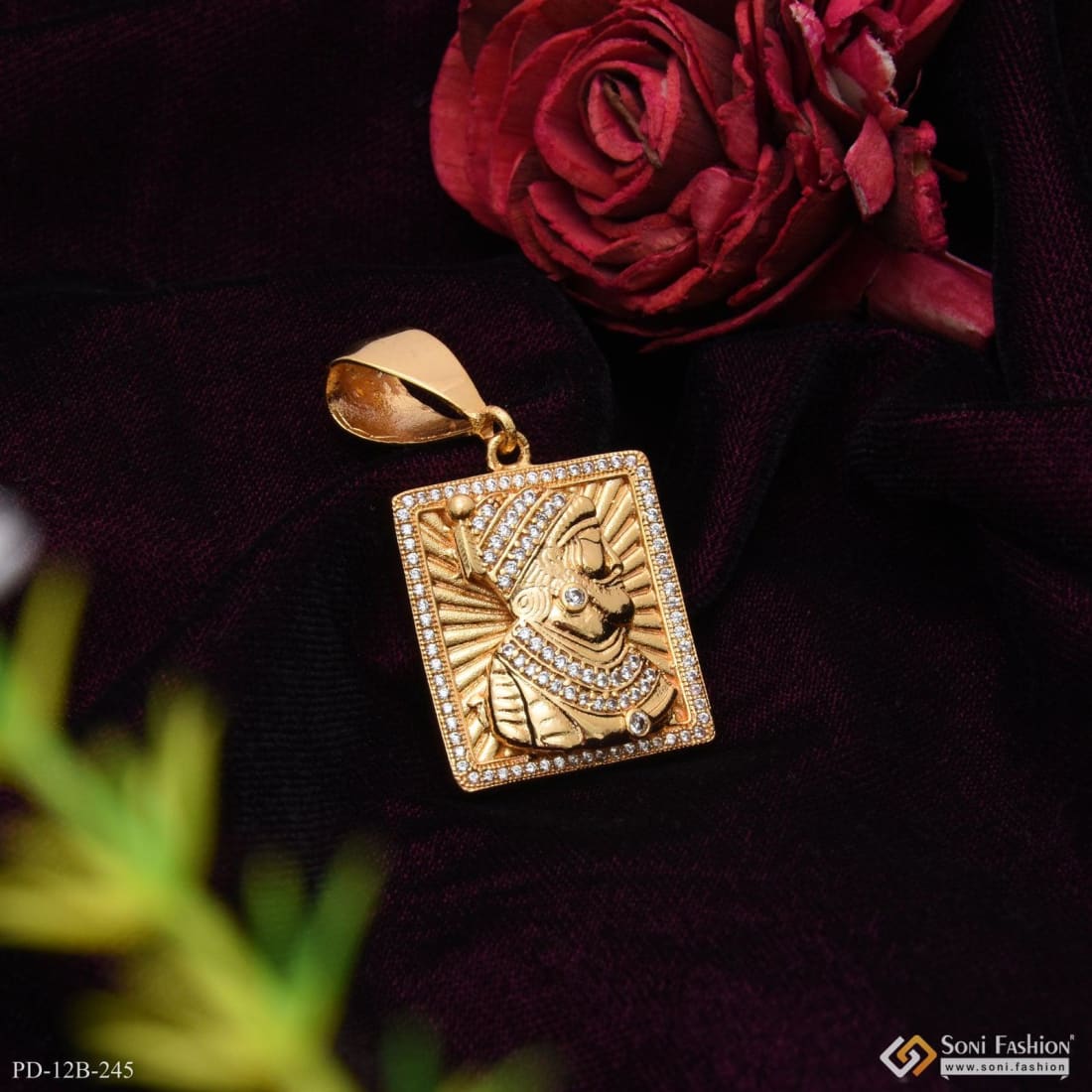 1 Gram Gold Plated Shivaji Maharaj With Diamond Sophisticated Design Pendant - Style B245 - Image 5