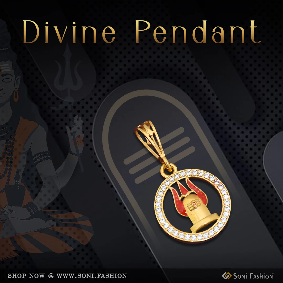 1 Gram Gold Plated Shivling with Trishul Latest Design Pendant for Men - Style B841