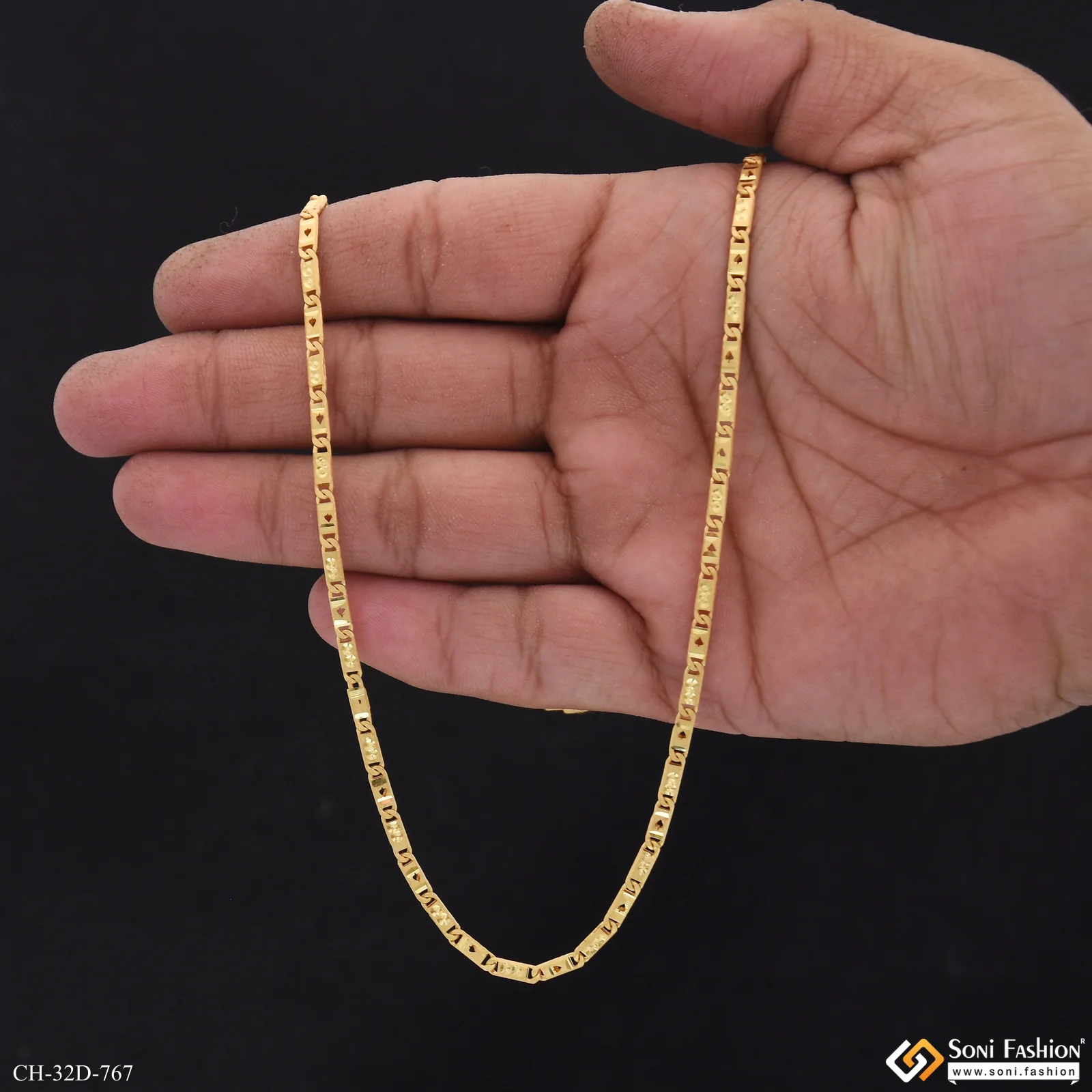 1 Gram Gold Plated Slim Design Nawabi Chain for Men - Style D767 - Image 6