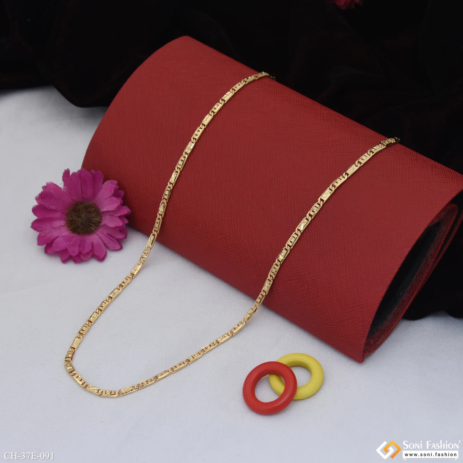 1 Gram Gold Plated Slim Design Nawabi Chain for Men - Style E091 - Image 4