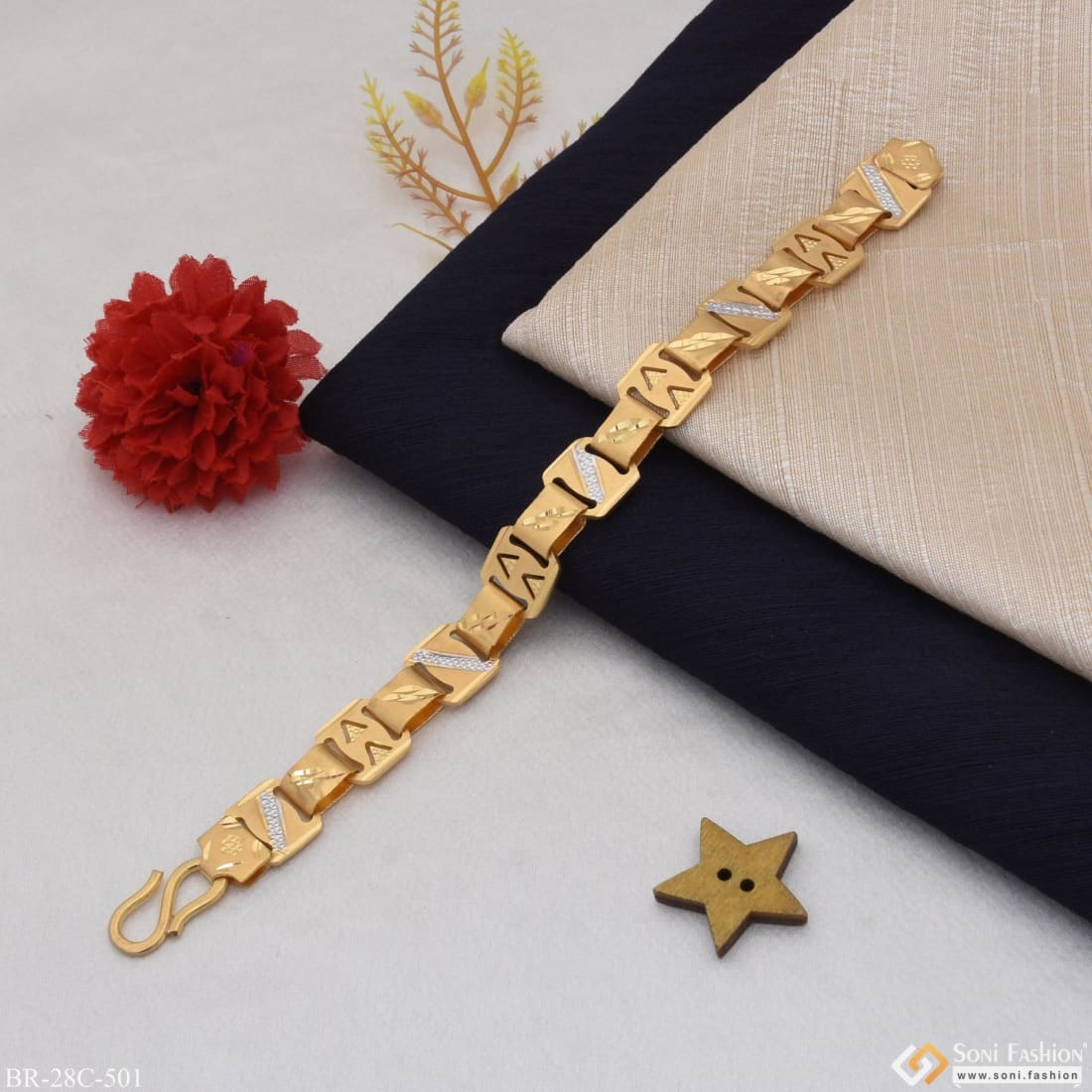1 Gram Gold Plated Sophisticated Design Best Quality Bracelet for Men - Style C501 - Image 3