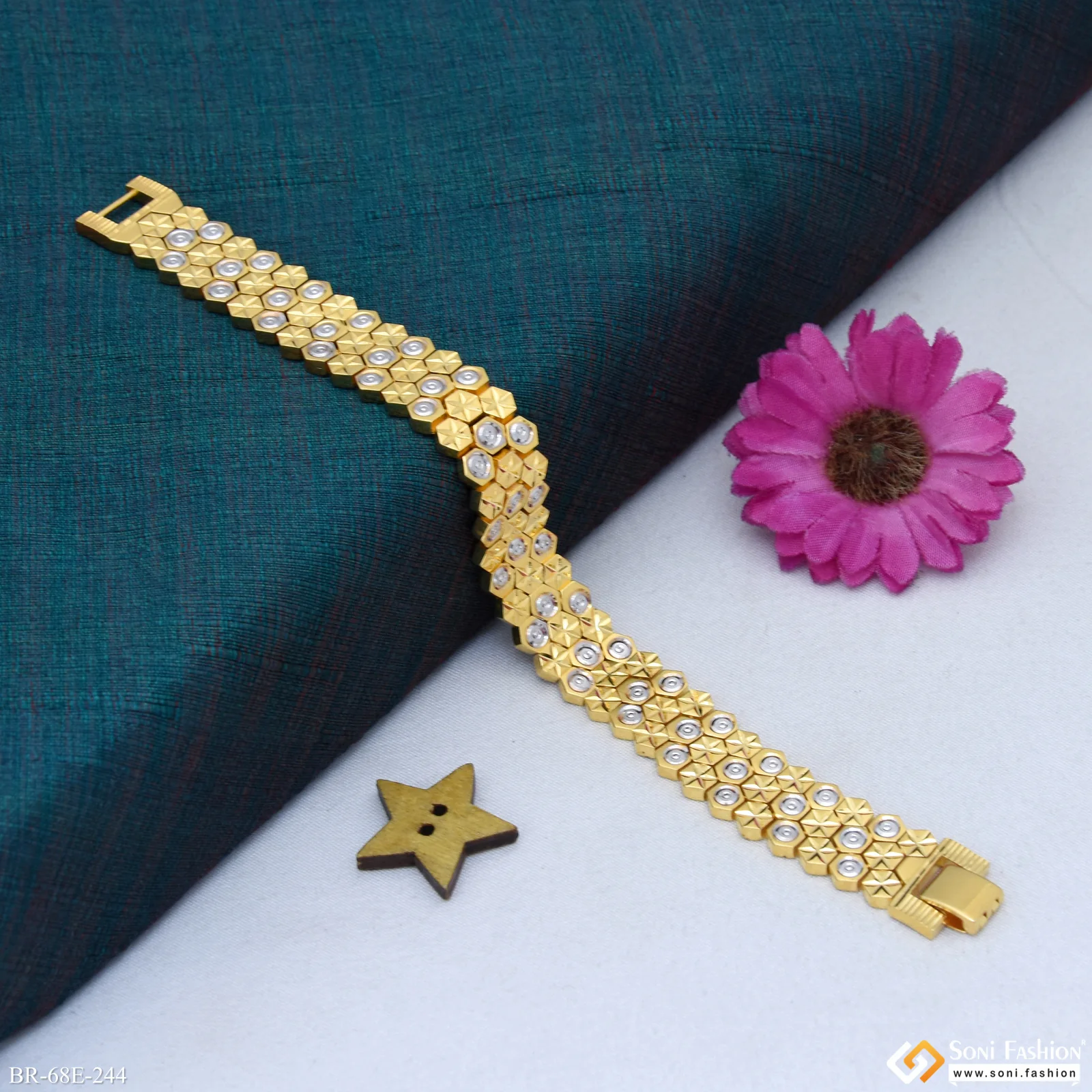 1 Gram Gold Plated Sophisticated Design Bracelet for Men - Style E244 - Image 3