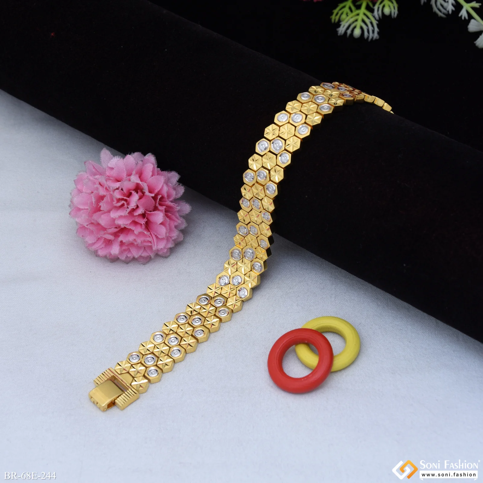 1 Gram Gold Plated Sophisticated Design Bracelet for Men - Style E244 - Image 4