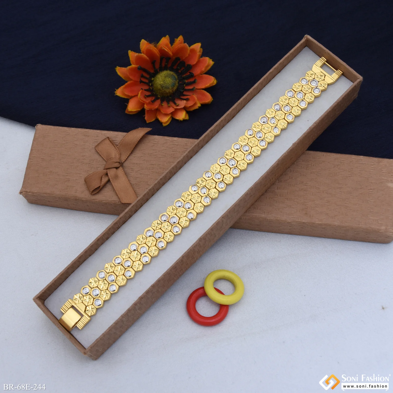 1 Gram Gold Plated Sophisticated Design Bracelet for Men - Style E244 - Image 5