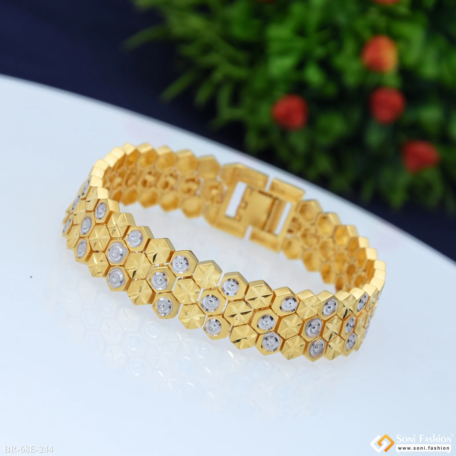 1 Gram Gold Plated Sophisticated Design Bracelet for Men - Style E244 - Image 6