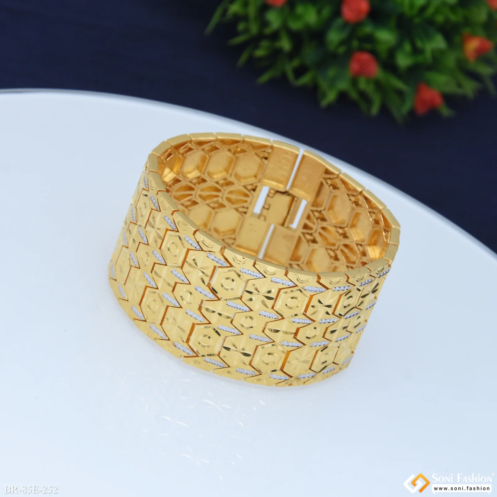 1 Gram Gold Plated Sophisticated Design Bracelet for Men - Style E252 - Image 5