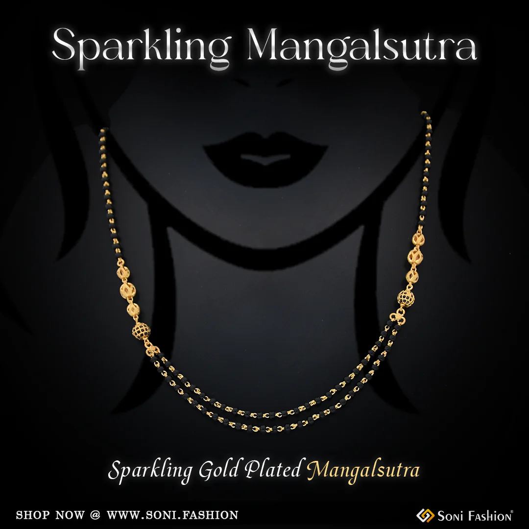 1 Gram Gold Plated Sparkling Design Mangalsutra for Women - Style A668