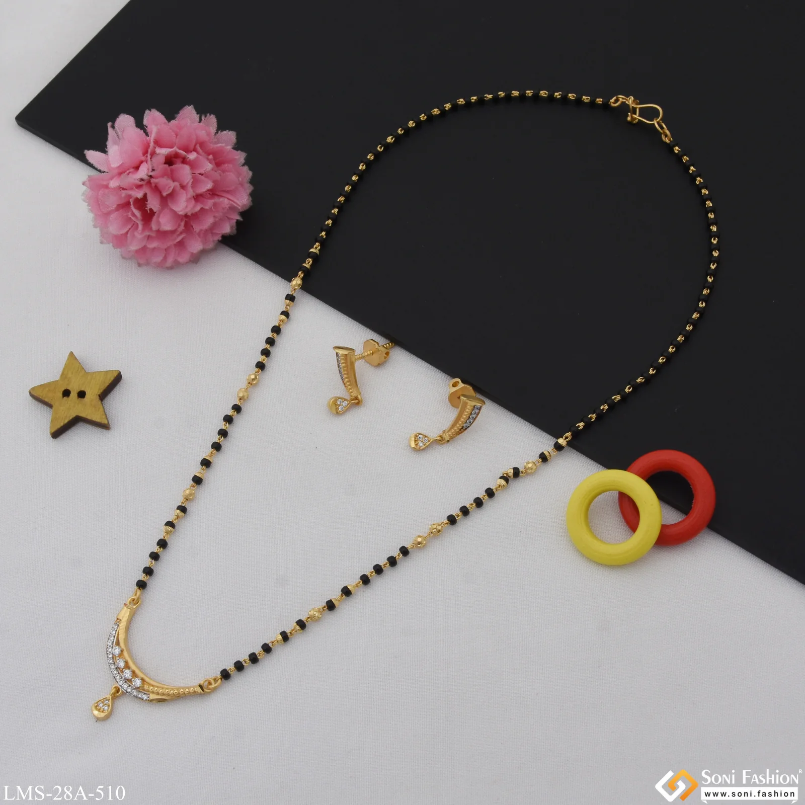 1 Gram Gold Plated Sparkling Design Mangalsutra Set for Women - Style A510 - Image 3
