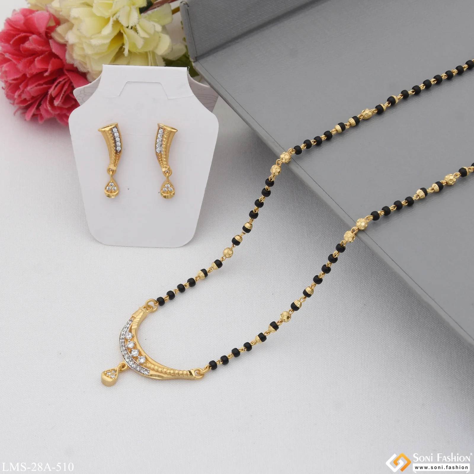 1 Gram Gold Plated Sparkling Design Mangalsutra Set for Women - Style A510 - Image 5