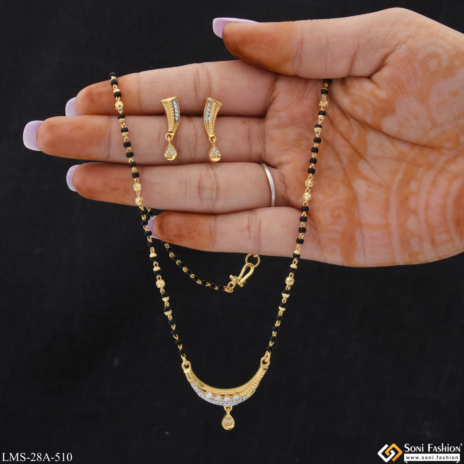 1 Gram Gold Plated Sparkling Design Mangalsutra Set for Women - Style A510 - Image 6