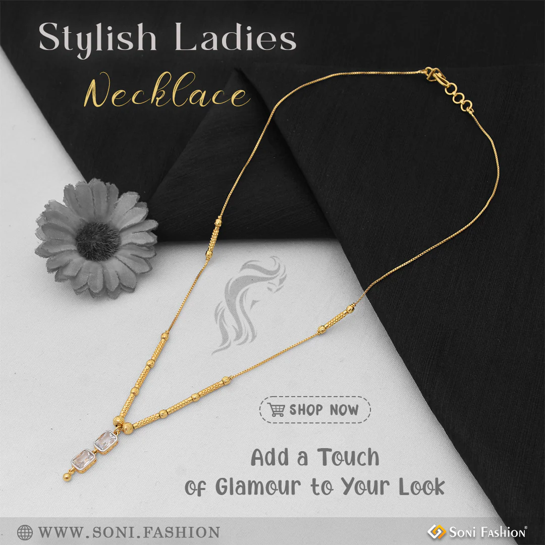 1 Gram Gold Plated Sparkling Design Necklace for Ladies - Style A515