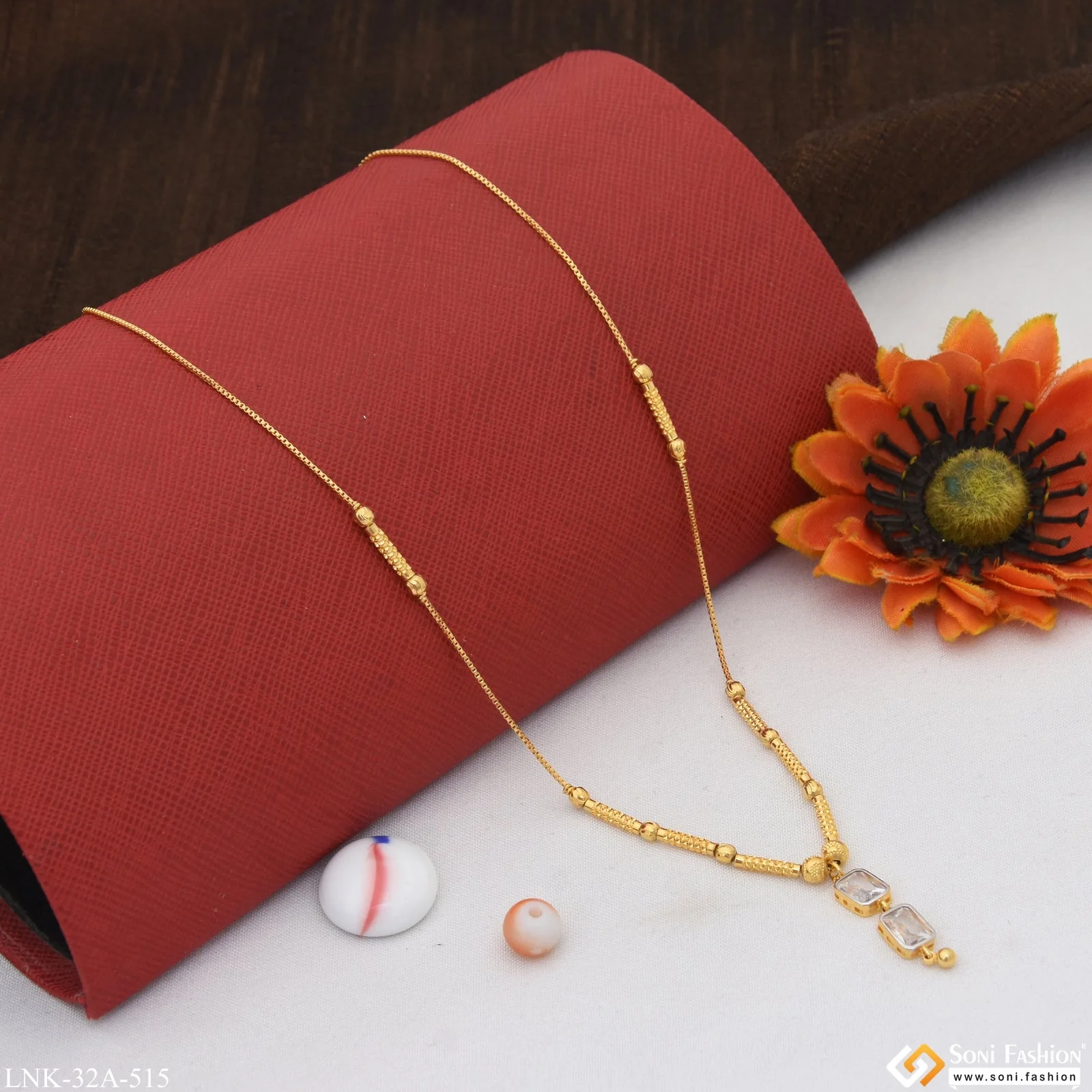1 Gram Gold Plated Sparkling Design Necklace for Ladies - Style A515 - Image 4