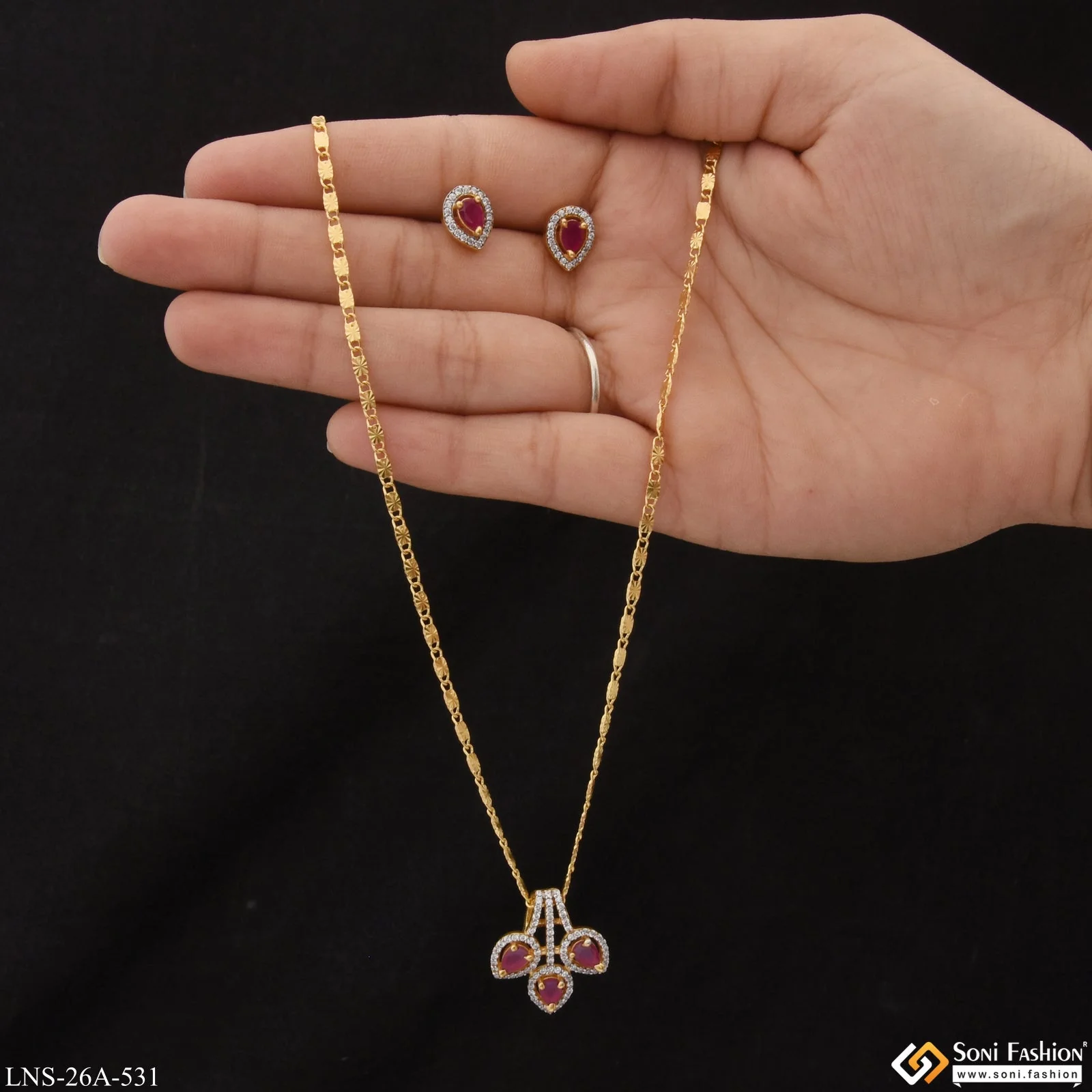 1 Gram Gold Plated Sparkling Design Necklace Set for Ladies - Style A531 - Image 3