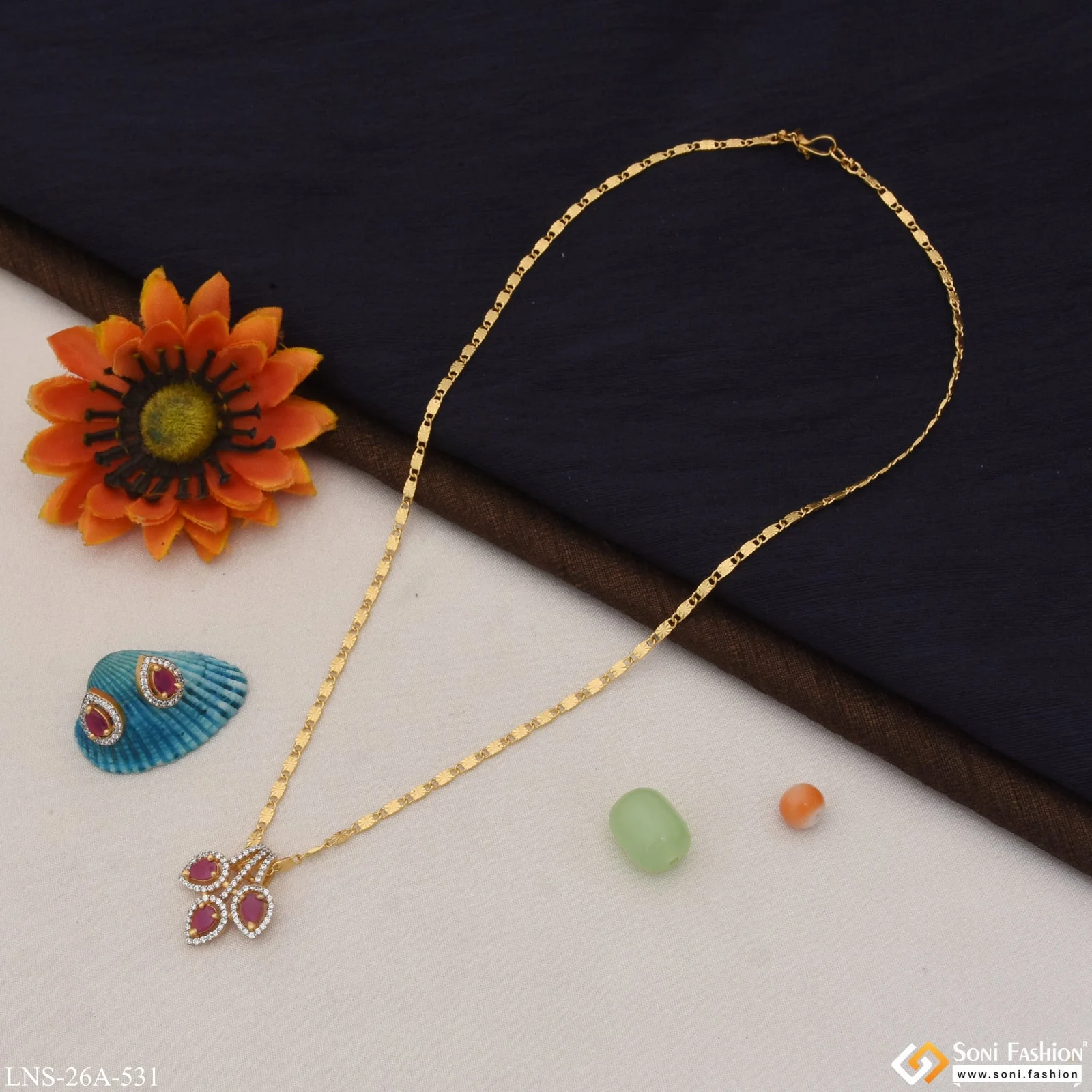1 Gram Gold Plated Sparkling Design Necklace Set for Ladies - Style A531 - Image 4