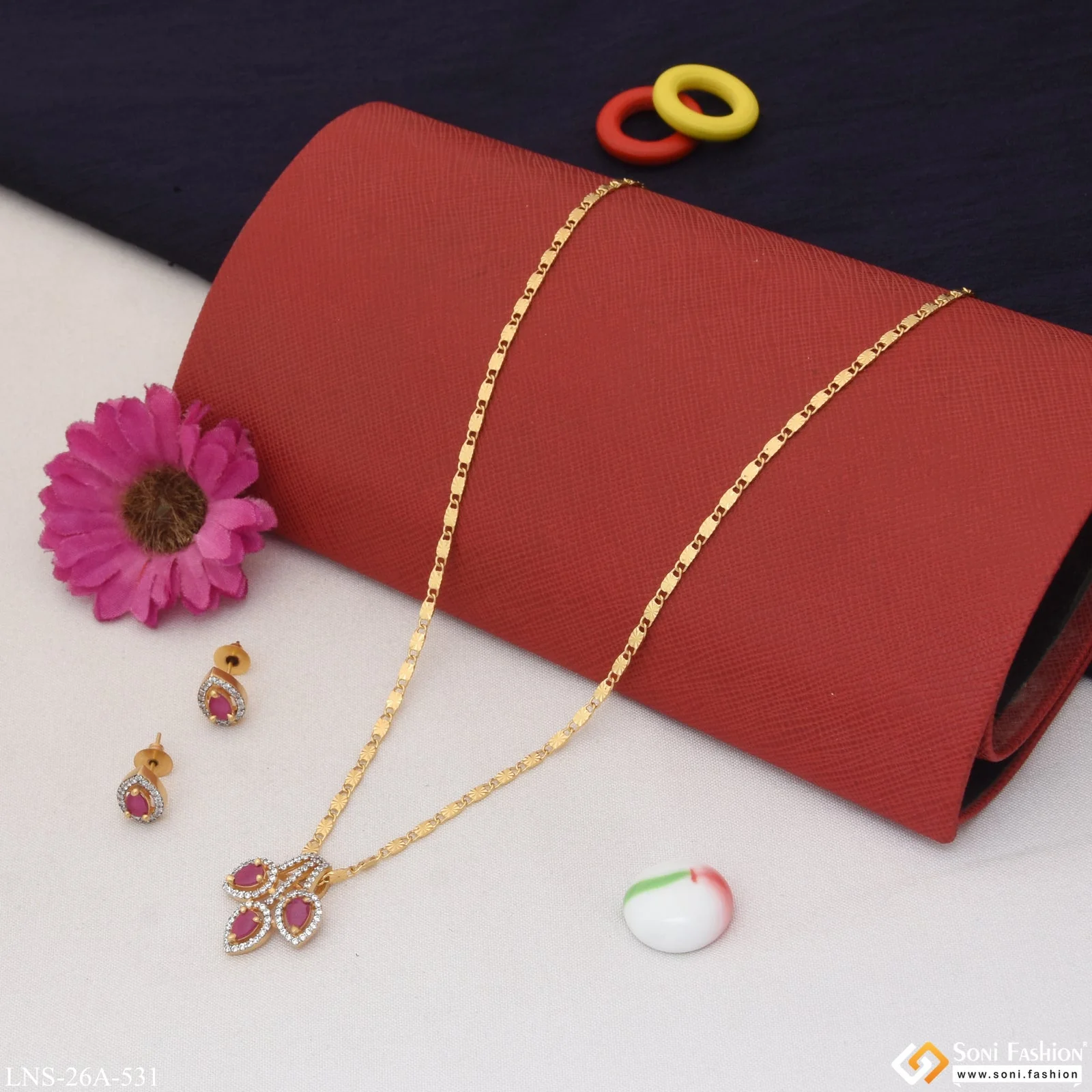 1 Gram Gold Plated Sparkling Design Necklace Set for Ladies - Style A531 - Image 5