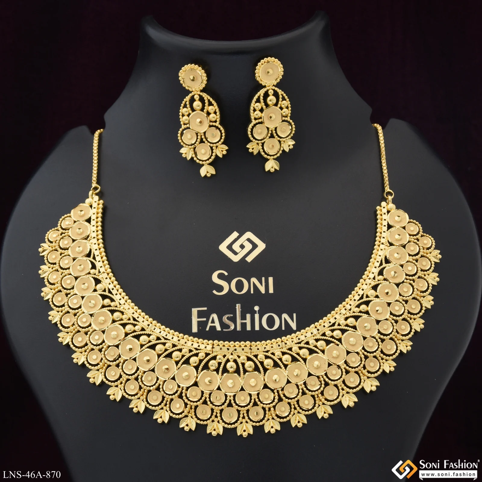 1 Gram Gold Plated Sparkling Design Necklace Set for Women - Style A870