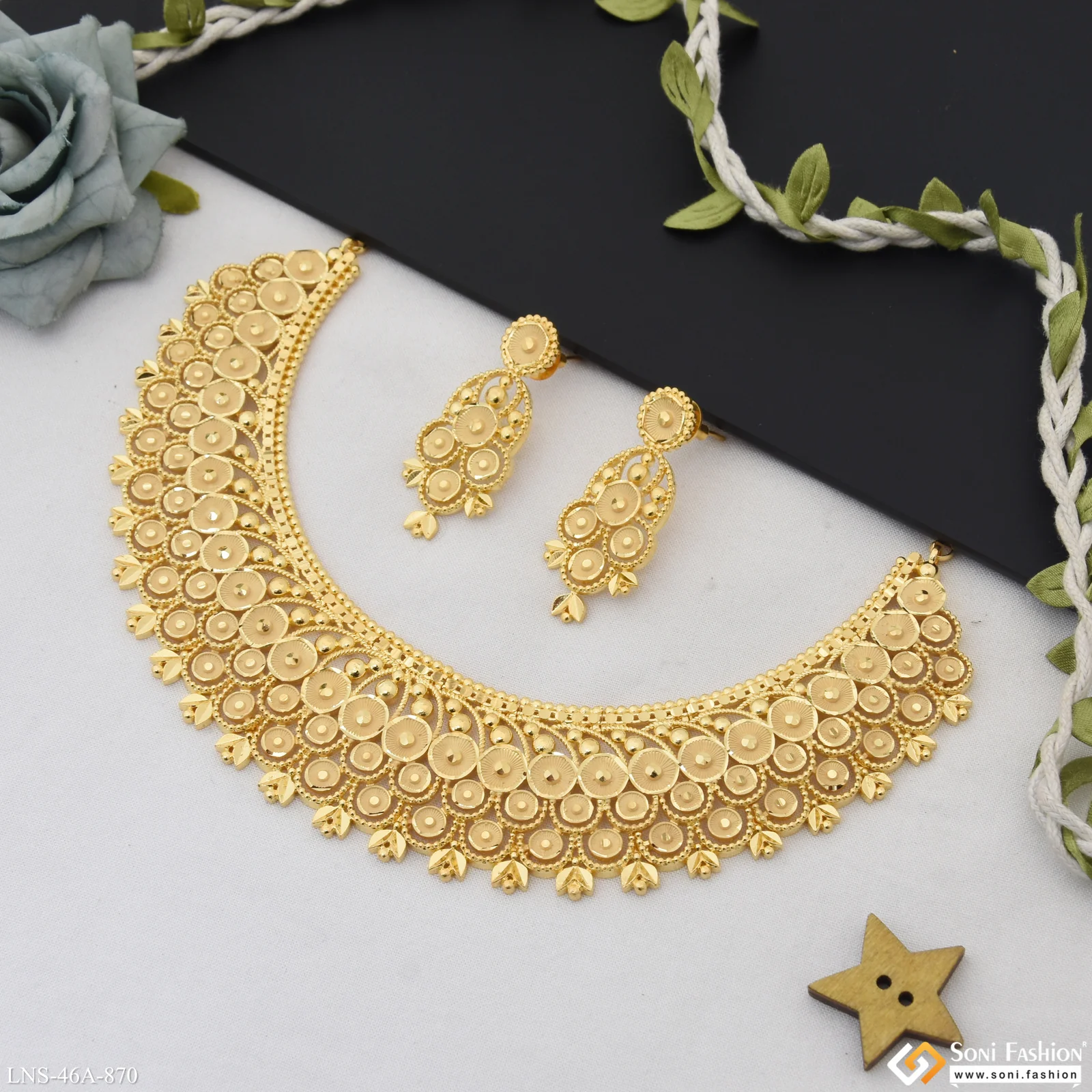1 Gram Gold Plated Sparkling Design Necklace Set for Women - Style A870 - Image 2