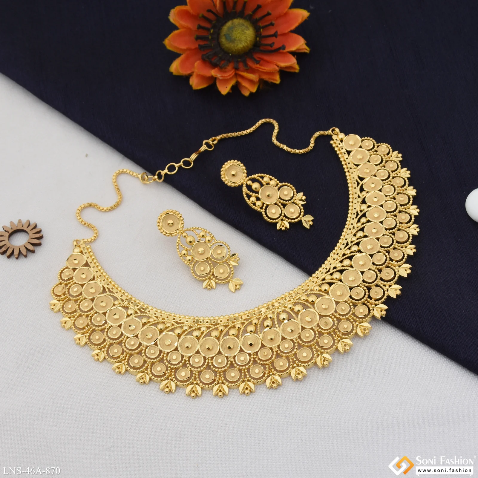 1 Gram Gold Plated Sparkling Design Necklace Set for Women - Style A870 - Image 5