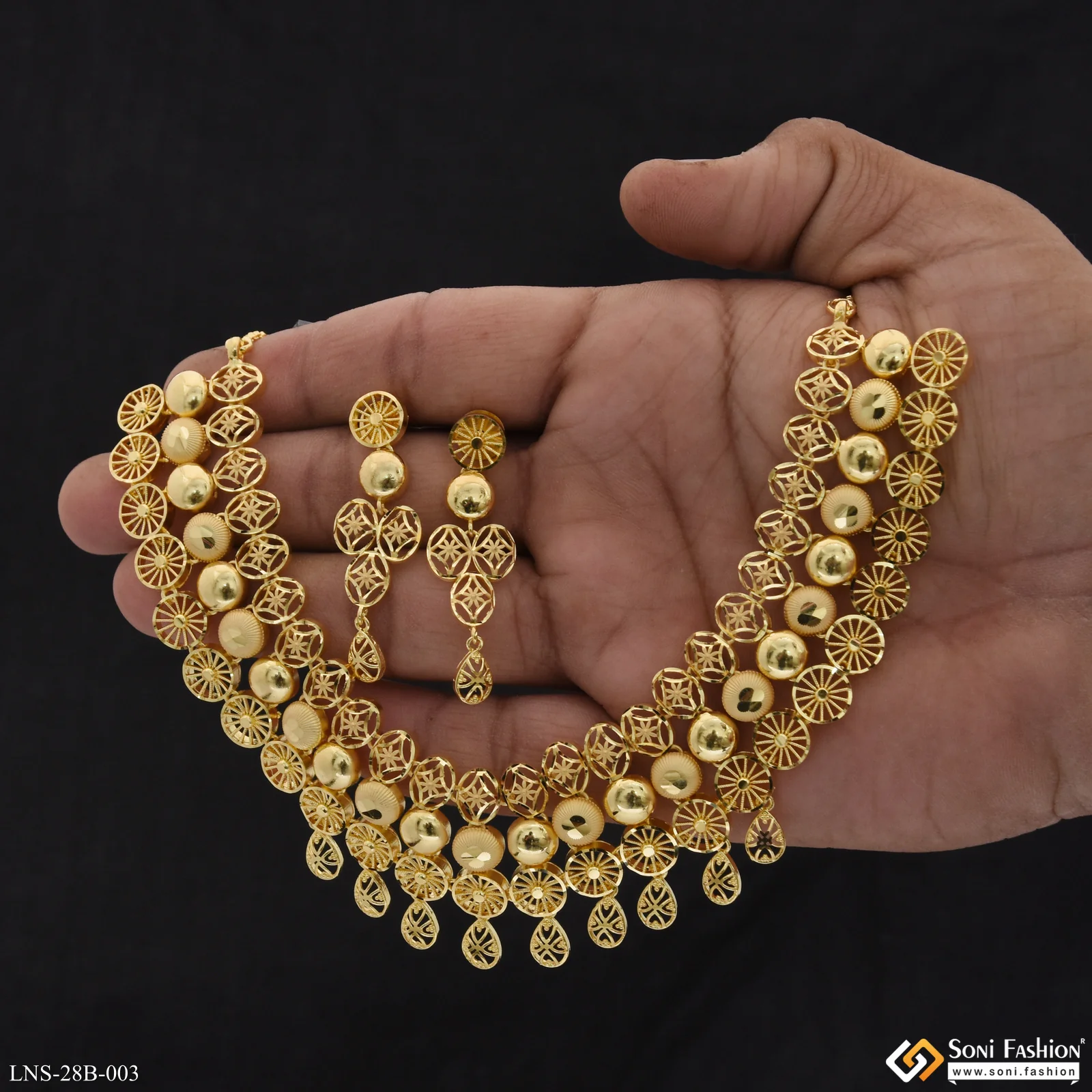 1 Gram Gold Plated Sparkling Design Necklace Set for Women - Style B003 - Image 2