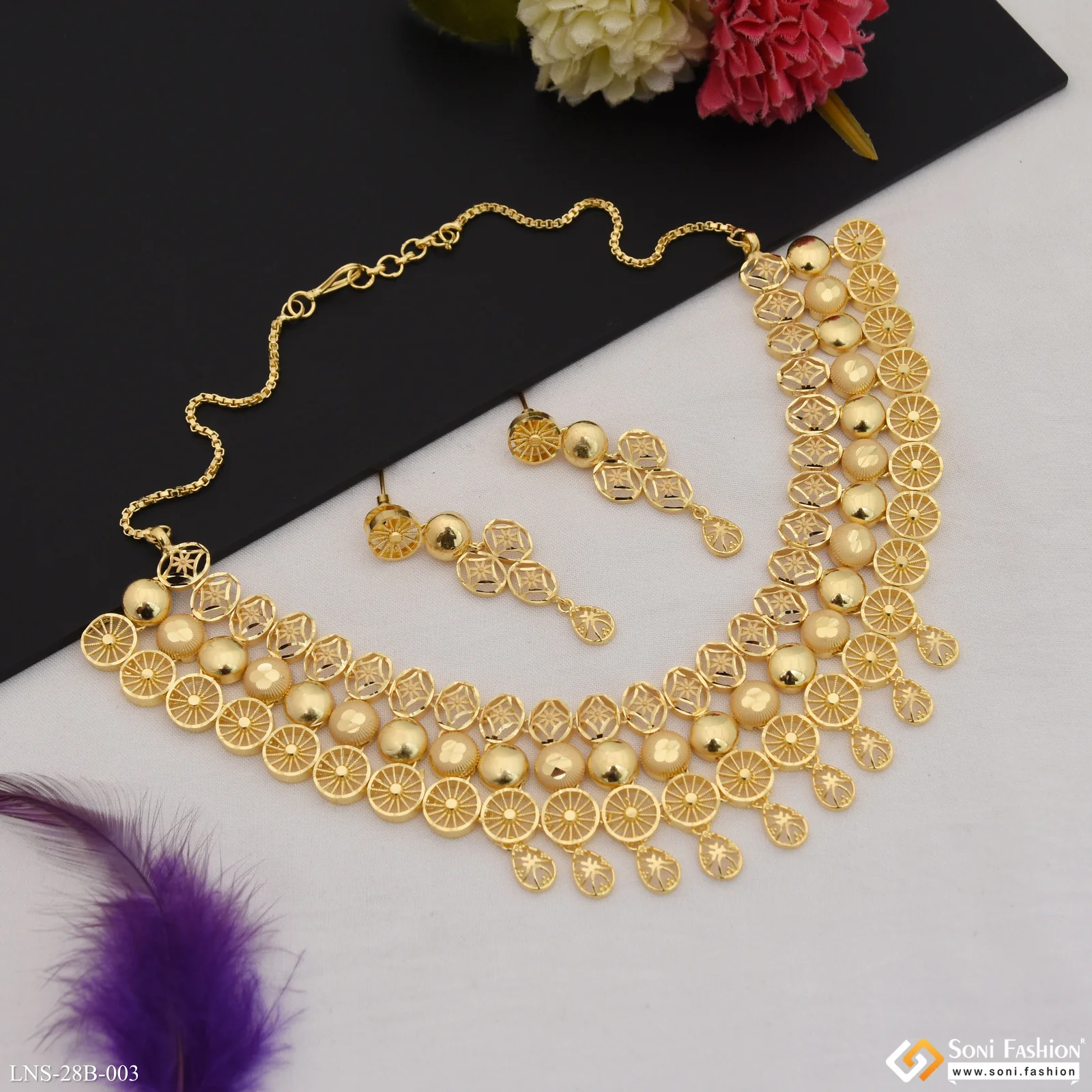 1 Gram Gold Plated Sparkling Design Necklace Set for Women - Style B003 - Image 3
