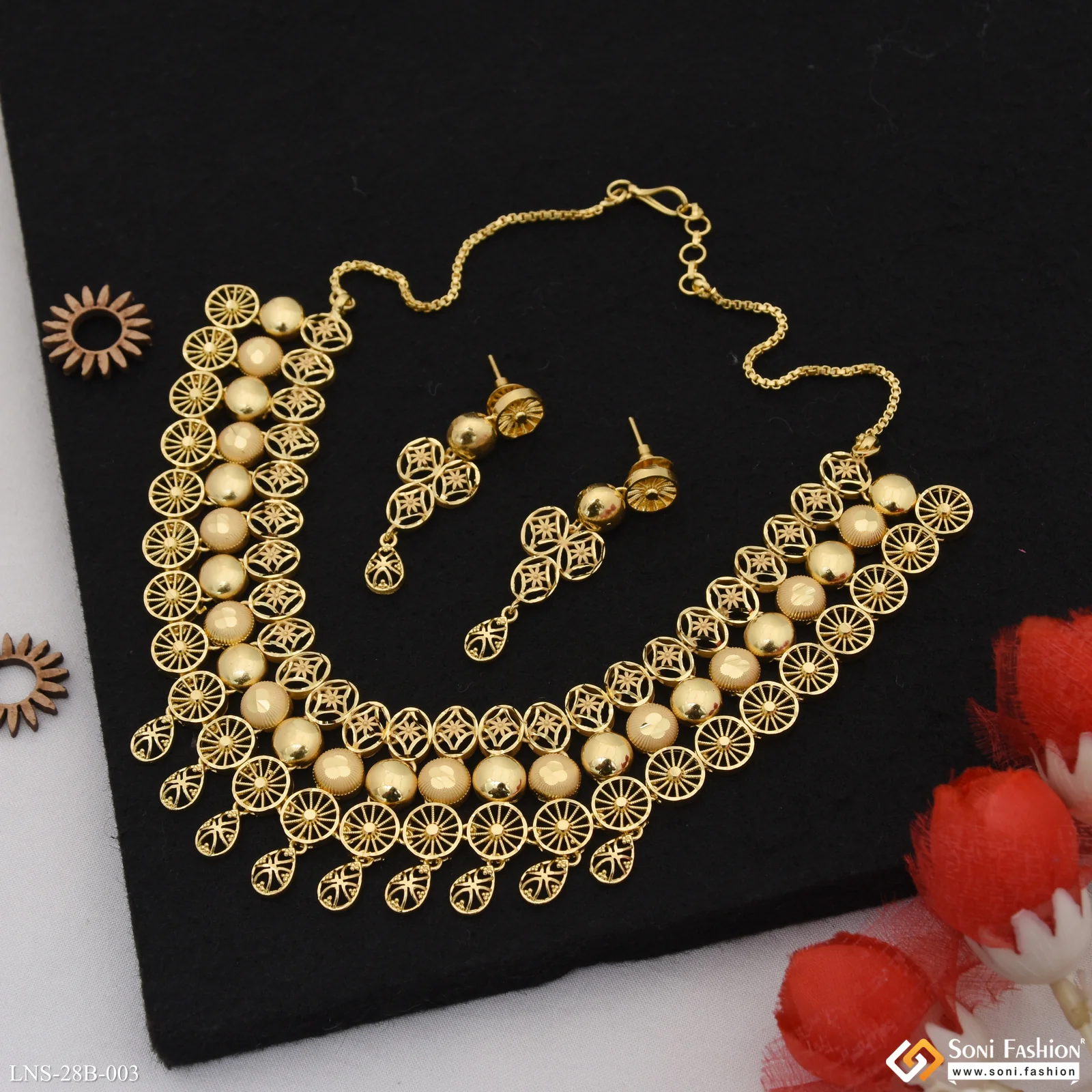 1 Gram Gold Plated Sparkling Design Necklace Set for Women - Style B003 - Image 4