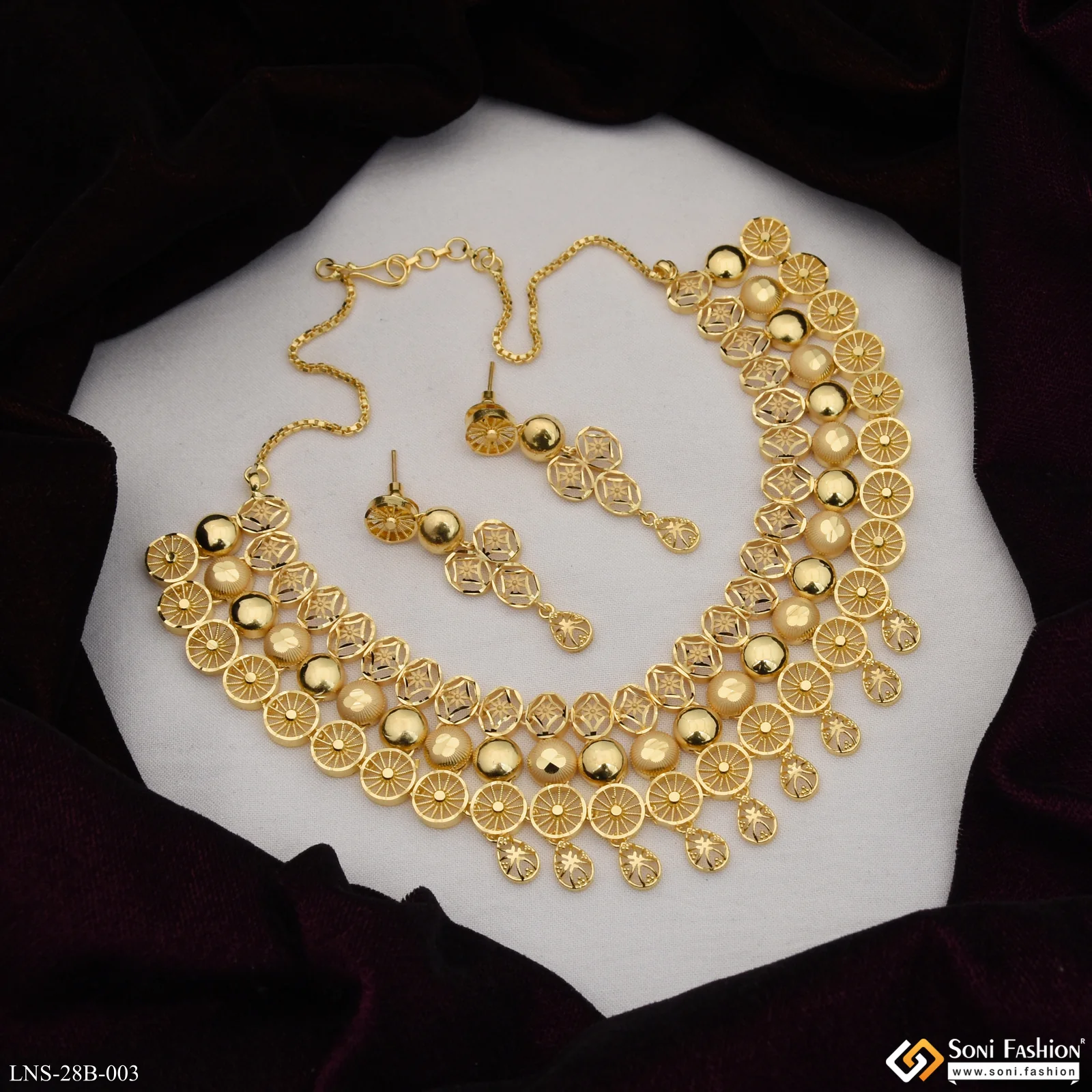 1 Gram Gold Plated Sparkling Design Necklace Set for Women - Style B003 - Image 5