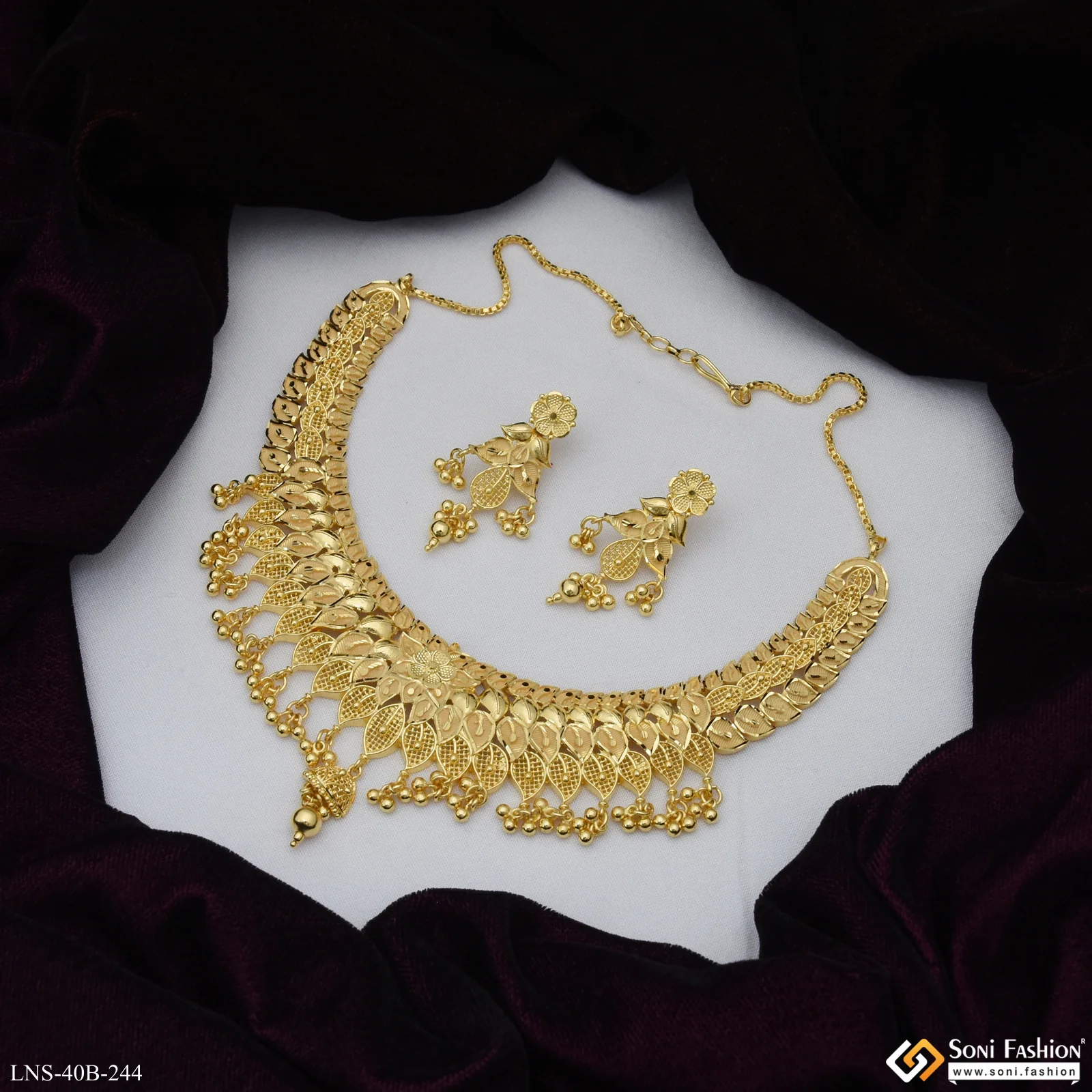 1 Gram Gold Plated Sparkling Design Necklace Set for Women - Style B244 - Image 4
