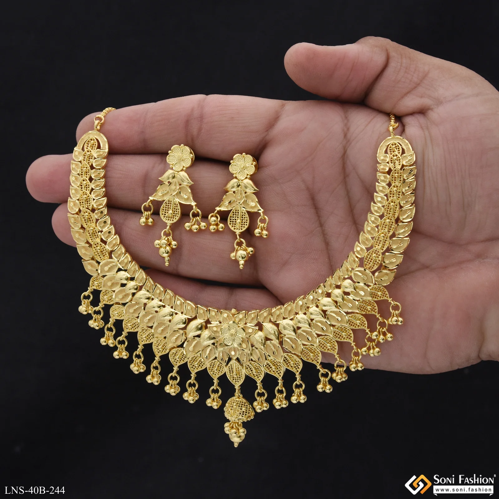 1 Gram Gold Plated Sparkling Design Necklace Set for Women - Style B244 - Image 5